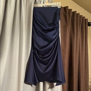 Navy Blue Satin Strapless Dress
